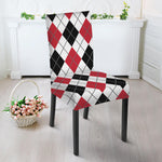 Red Black And White Argyle Pattern Print Dining Chair Slipcover