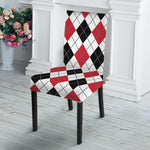 Red Black And White Argyle Pattern Print Dining Chair Slipcover