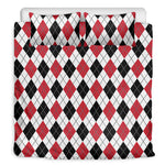 Red Black And White Argyle Pattern Print Duvet Cover Bedding Set