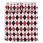 Red Black And White Argyle Pattern Print Duvet Cover Bedding Set