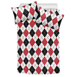 Red Black And White Argyle Pattern Print Duvet Cover Bedding Set