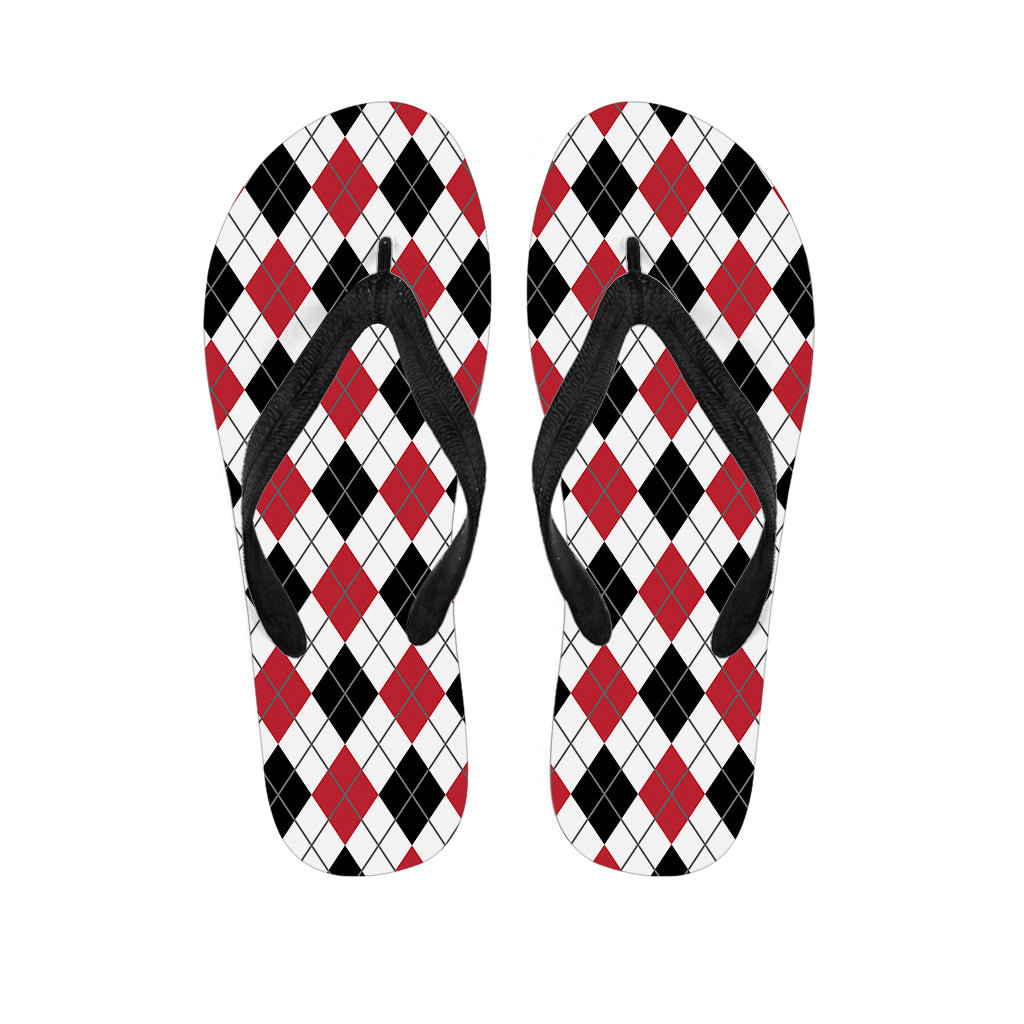 Red Black And White Argyle Pattern Print Flip Flops