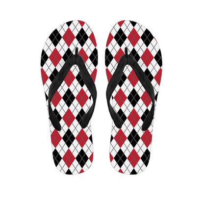 Red Black And White Argyle Pattern Print Flip Flops