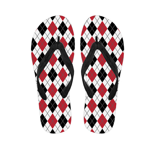Red Black And White Argyle Pattern Print Flip Flops