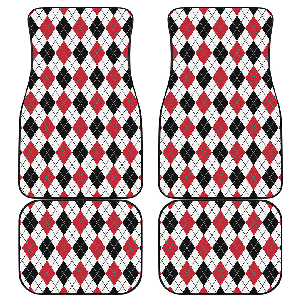 Red Black And White Argyle Pattern Print Front and Back Car Floor Mats