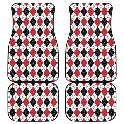 Red Black And White Argyle Pattern Print Front and Back Car Floor Mats
