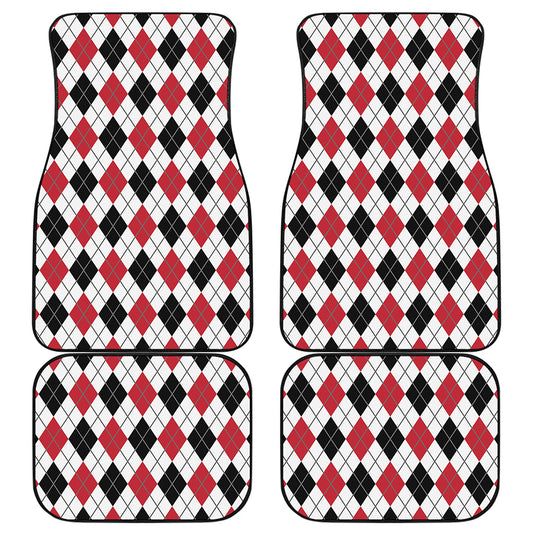 Red Black And White Argyle Pattern Print Front and Back Car Floor Mats
