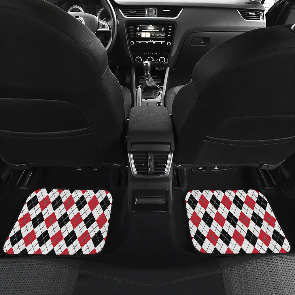 Red Black And White Argyle Pattern Print Front and Back Car Floor Mats