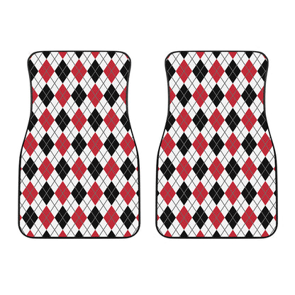 Red Black And White Argyle Pattern Print Front Car Floor Mats