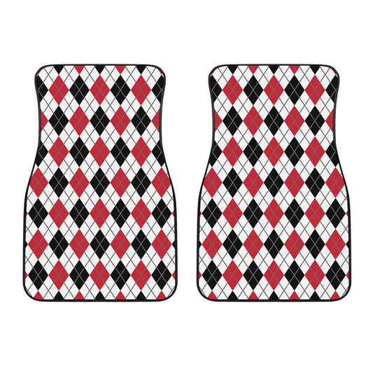 Red Black And White Argyle Pattern Print Front Car Floor Mats