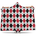 Red Black And White Argyle Pattern Print Hooded Blanket