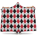 Red Black And White Argyle Pattern Print Hooded Blanket