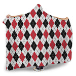 Red Black And White Argyle Pattern Print Hooded Blanket