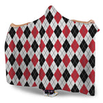 Red Black And White Argyle Pattern Print Hooded Blanket