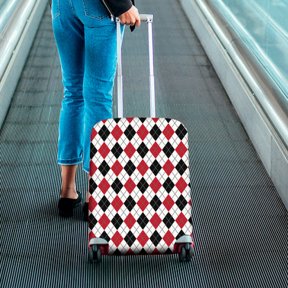 Red Black And White Argyle Pattern Print Luggage Cover
