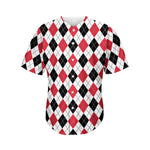 Red Black And White Argyle Pattern Print Men's Baseball Jersey