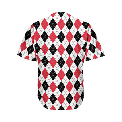 Red Black And White Argyle Pattern Print Men's Baseball Jersey