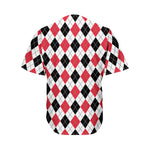 Red Black And White Argyle Pattern Print Men's Baseball Jersey
