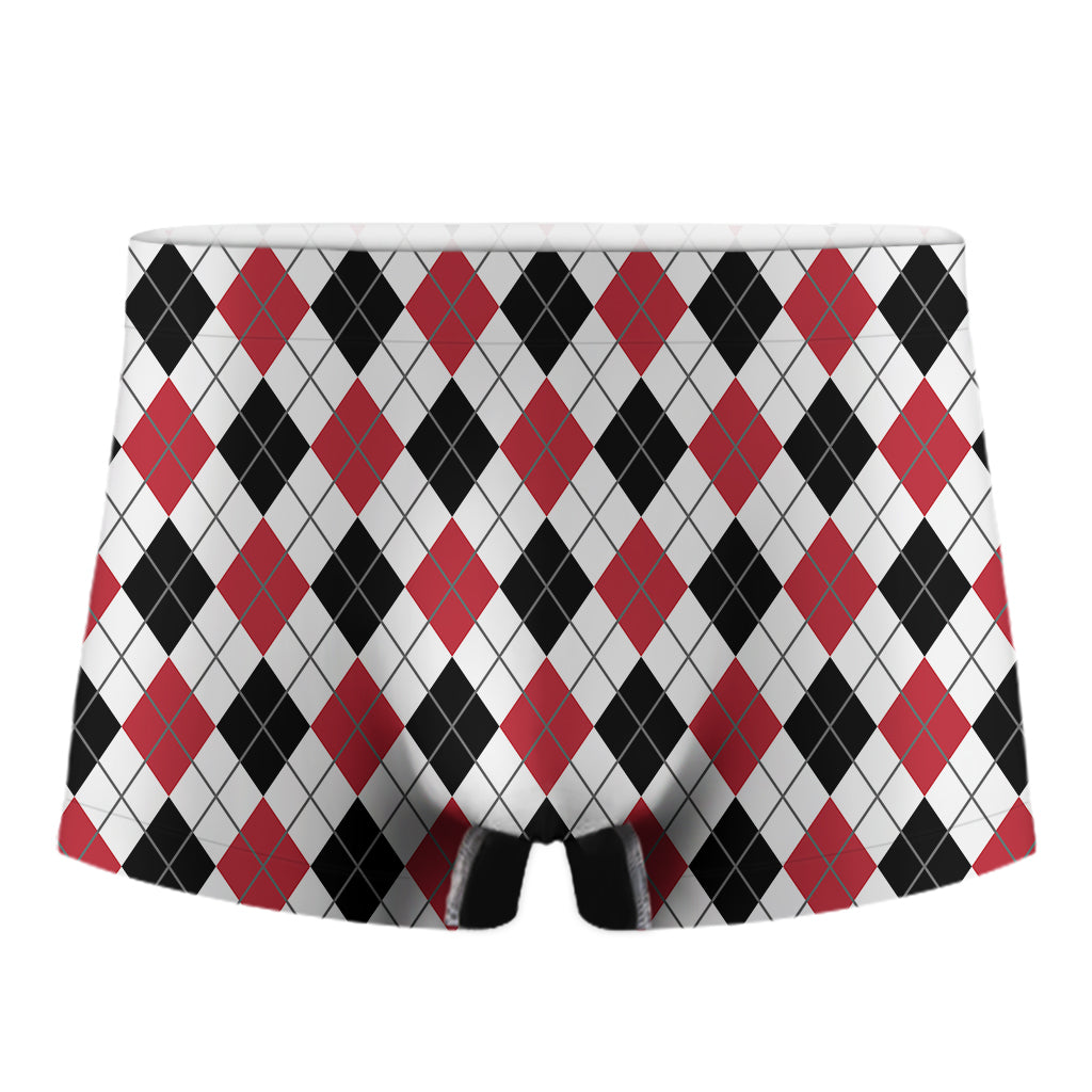 Red Black And White Argyle Pattern Print Men's Boxer Briefs