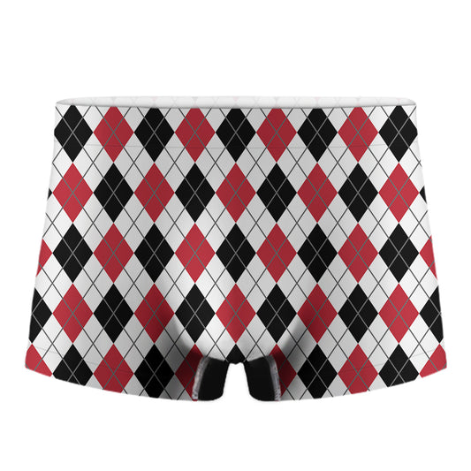 Red Black And White Argyle Pattern Print Men's Boxer Briefs