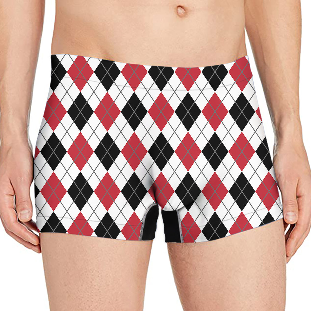 Red Black And White Argyle Pattern Print Men's Boxer Briefs
