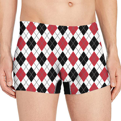 Red Black And White Argyle Pattern Print Men's Boxer Briefs