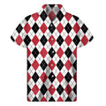Red Black And White Argyle Pattern Print Men's Short Sleeve Shirt