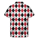 Red Black And White Argyle Pattern Print Men's Short Sleeve Shirt