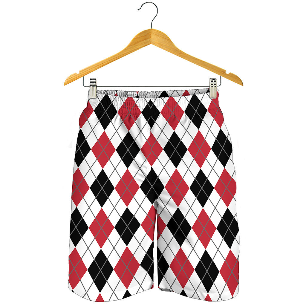 Red Black And White Argyle Pattern Print Men's Shorts