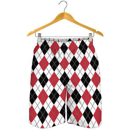 Red Black And White Argyle Pattern Print Men's Shorts
