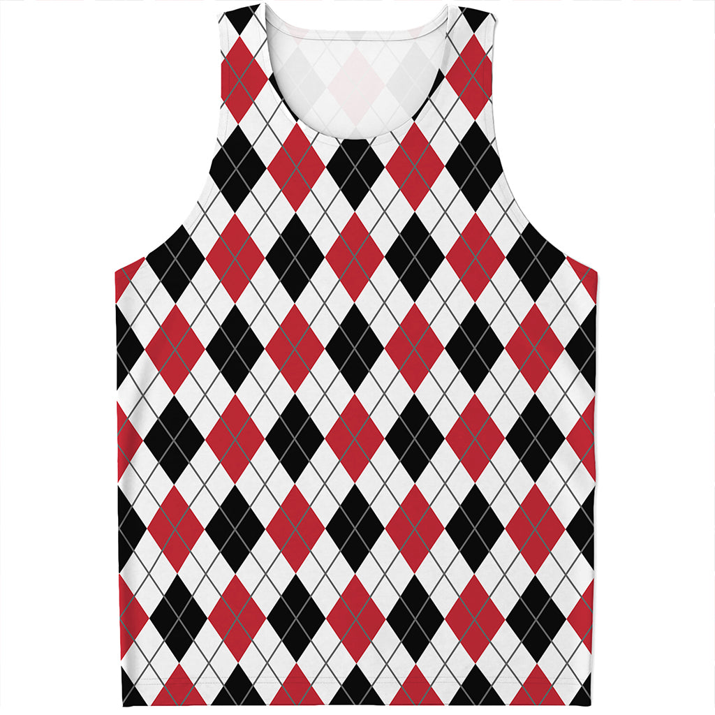 Red Black And White Argyle Pattern Print Men's Tank Top