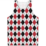 Red Black And White Argyle Pattern Print Men's Tank Top