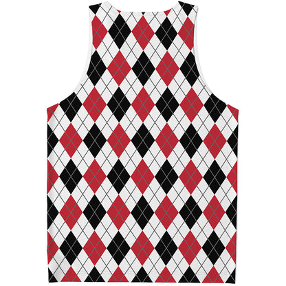 Red Black And White Argyle Pattern Print Men's Tank Top