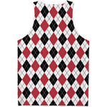 Red Black And White Argyle Pattern Print Men's Tank Top