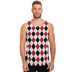 Red Black And White Argyle Pattern Print Men's Tank Top