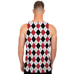 Red Black And White Argyle Pattern Print Men's Tank Top