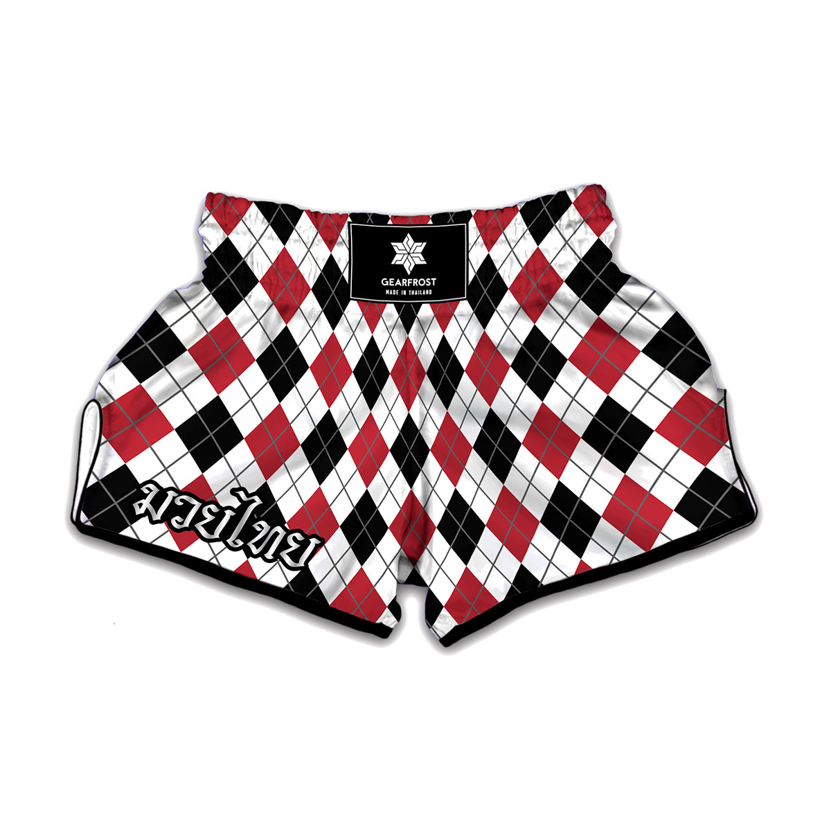 Red Black And White Argyle Pattern Print Muay Thai Boxing Shorts