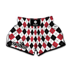 Red Black And White Argyle Pattern Print Muay Thai Boxing Shorts