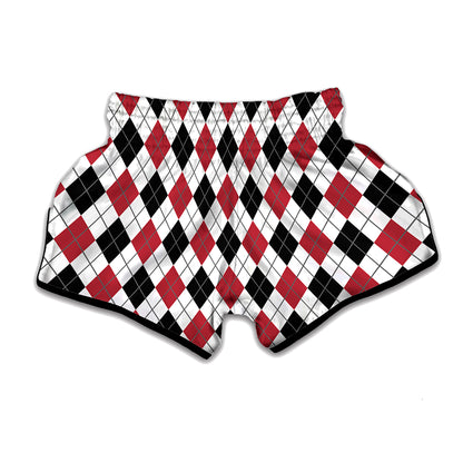 Red Black And White Argyle Pattern Print Muay Thai Boxing Shorts