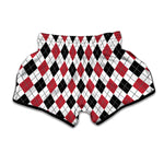 Red Black And White Argyle Pattern Print Muay Thai Boxing Shorts