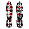 Red Black And White Argyle Pattern Print Muay Thai Shin Guards