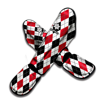 Red Black And White Argyle Pattern Print Muay Thai Shin Guard