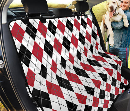 Red Black And White Argyle Pattern Print Pet Car Back Seat Cover