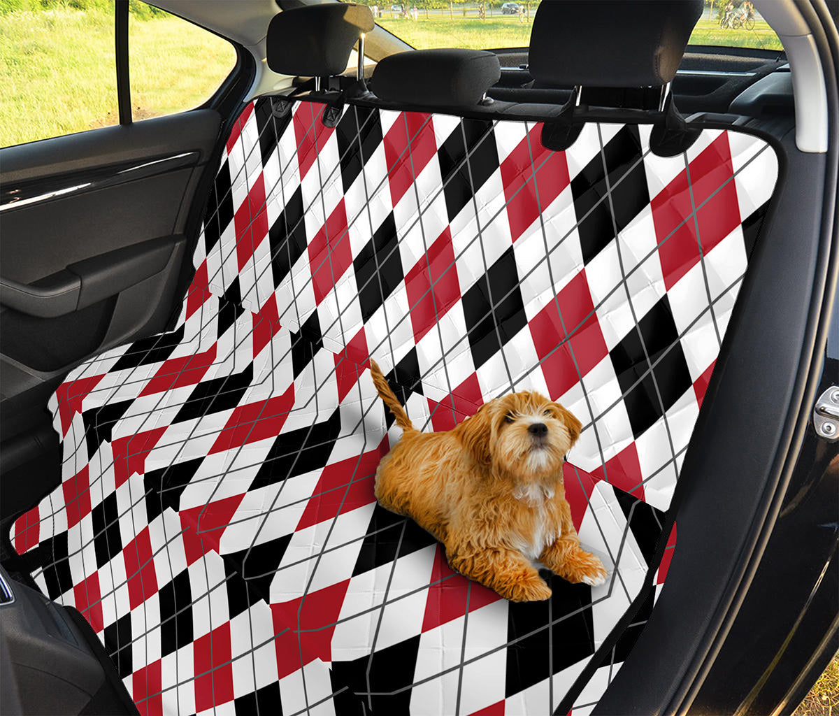 Red Black And White Argyle Pattern Print Pet Car Back Seat Cover