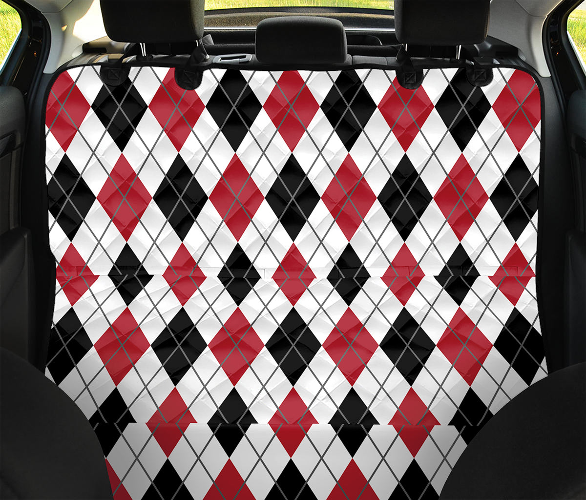 Red Black And White Argyle Pattern Print Pet Car Back Seat Cover