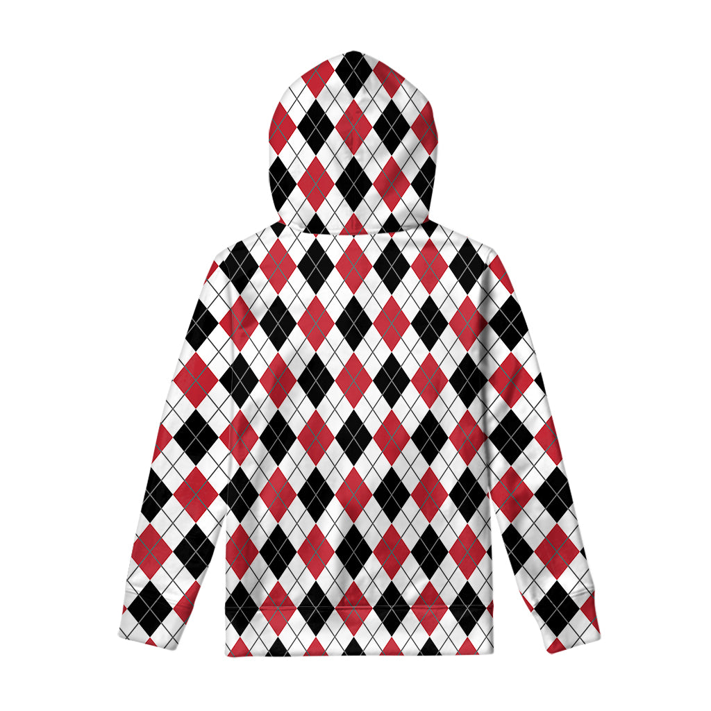 Red Black And White Argyle Pattern Print Pullover Hoodie