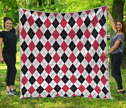 Red Black And White Argyle Pattern Print Quilt