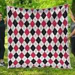 Red Black And White Argyle Pattern Print Quilt