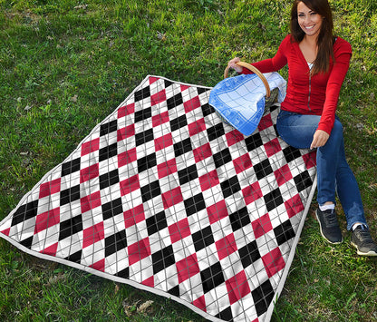 Red Black And White Argyle Pattern Print Quilt