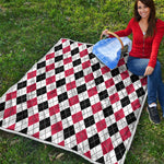 Red Black And White Argyle Pattern Print Quilt
